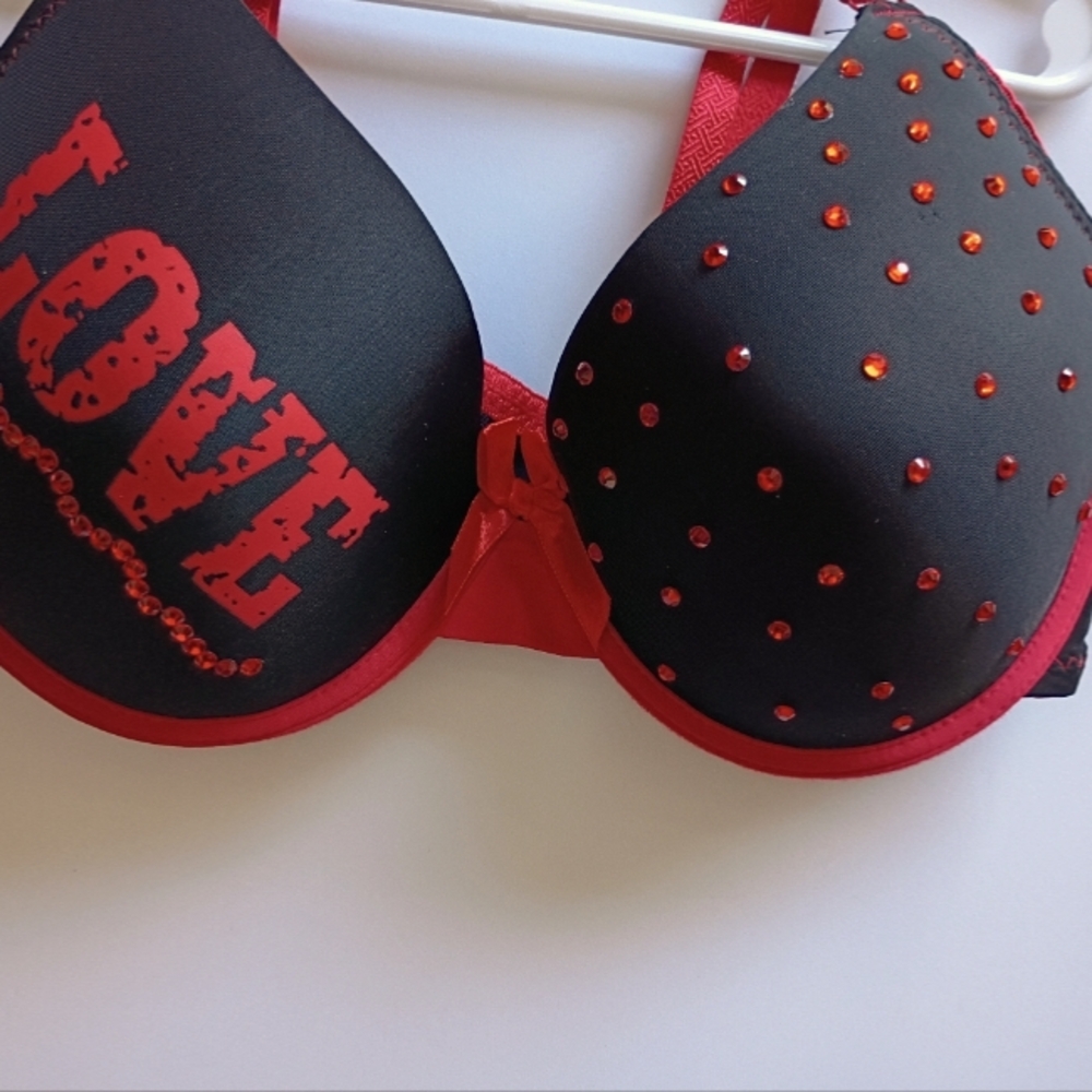 Black and Red Embellished Bra